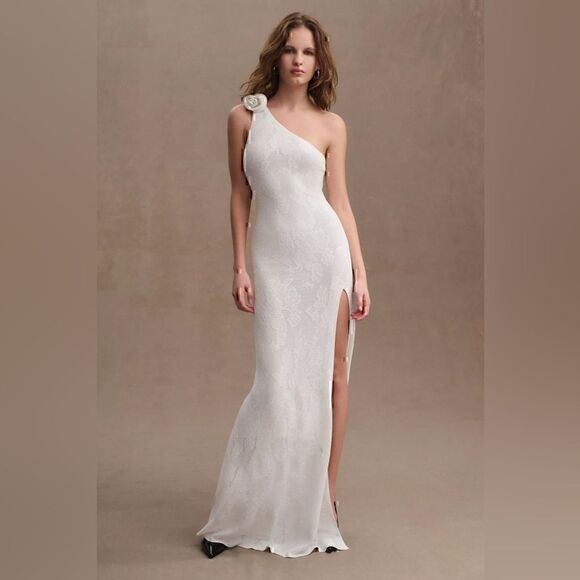 ANTHROPOLOGIE Ronny Kobo Owena One Shoulder Texture Gown Maxi Dress M Read Below - Picture 9 of 12